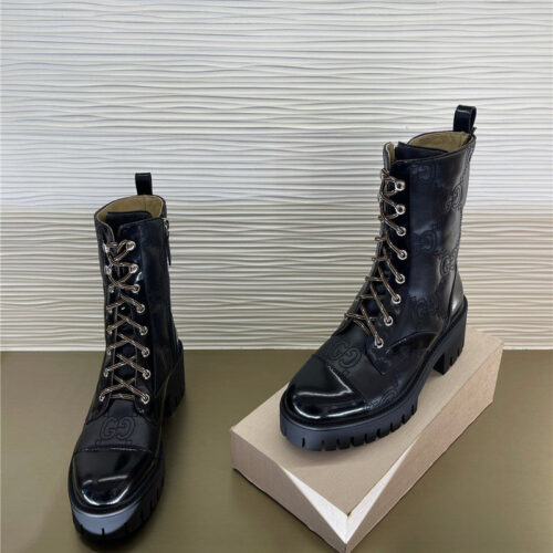 High Quality Luxury Gucci Double G Embroidered Logo Retro Motorcycle Boots – Style 09107 alternate view