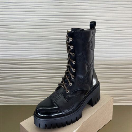 High Quality Luxury Gucci Double G Embroidered Logo Retro Motorcycle Boots – Style 09107 product detail