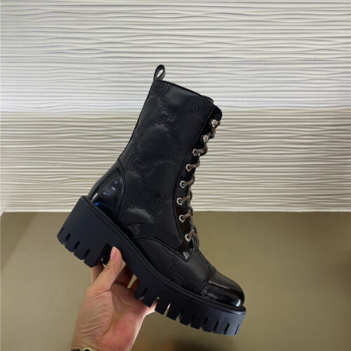 High Quality Luxury Gucci Double G Embroidered Logo Retro Motorcycle Boots – Style 09107 product detail