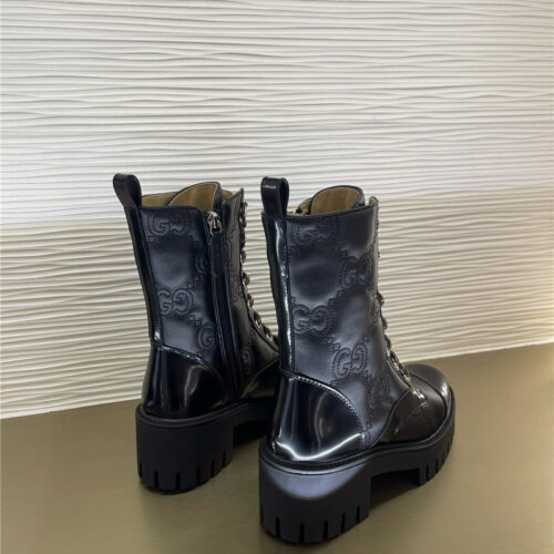 High Quality Luxury Gucci Double G Embroidered Logo Retro Motorcycle Boots – Style 09107 product detail