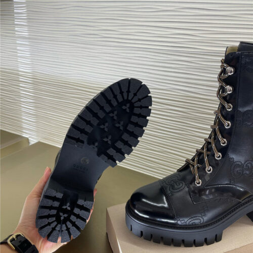 High Quality Luxury Gucci Double G Embroidered Logo Retro Motorcycle Boots – Style 09107 product detail