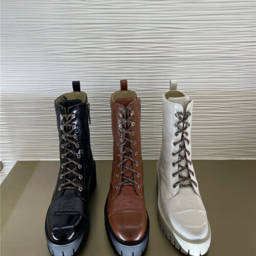 High Quality Luxury Gucci Double G Embroidered Logo Retro Motorcycle Boots – Style 09107 product detail