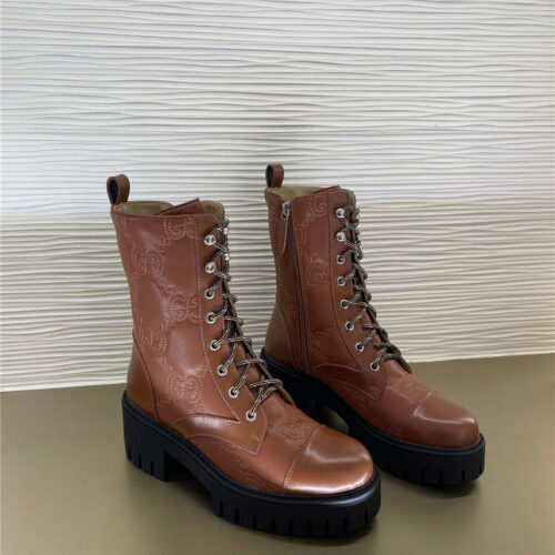 High Quality Luxury Gucci Double G Embroidered Logo Retro Motorcycle Boots – Style 41875