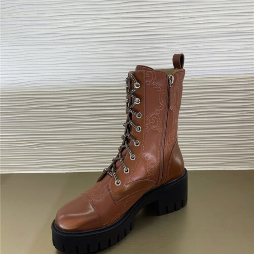 High Quality Luxury Gucci Double G Embroidered Logo Retro Motorcycle Boots – Style 41875 product detail