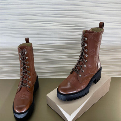 High Quality Luxury Gucci Double G Embroidered Logo Retro Motorcycle Boots – Style 41875 alternate view