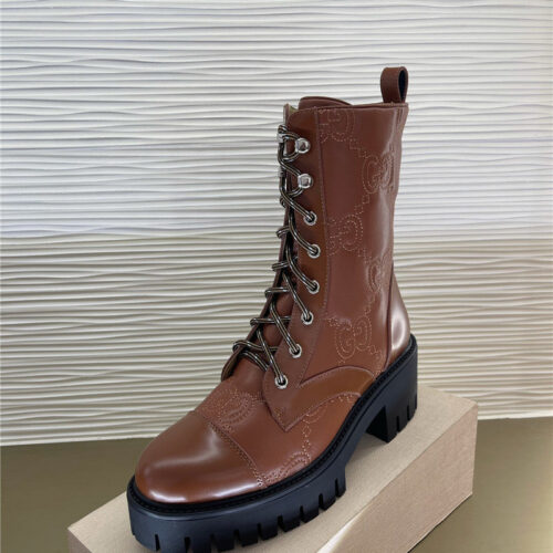 High Quality Luxury Gucci Double G Embroidered Logo Retro Motorcycle Boots – Style 41875 product detail
