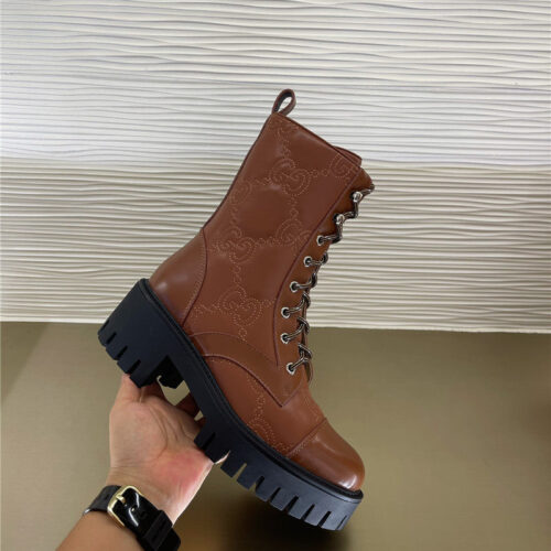 High Quality Luxury Gucci Double G Embroidered Logo Retro Motorcycle Boots – Style 41875 product detail