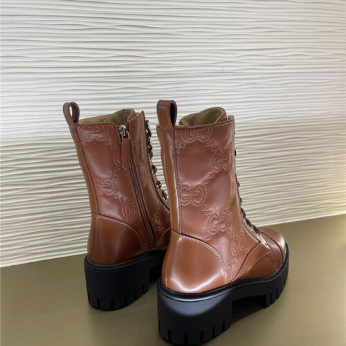 High Quality Luxury Gucci Double G Embroidered Logo Retro Motorcycle Boots – Style 41875 product detail