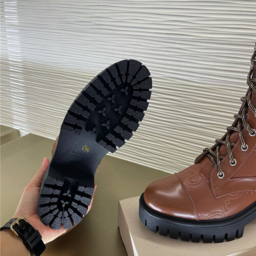 High Quality Luxury Gucci Double G Embroidered Logo Retro Motorcycle Boots – Style 41875 product detail