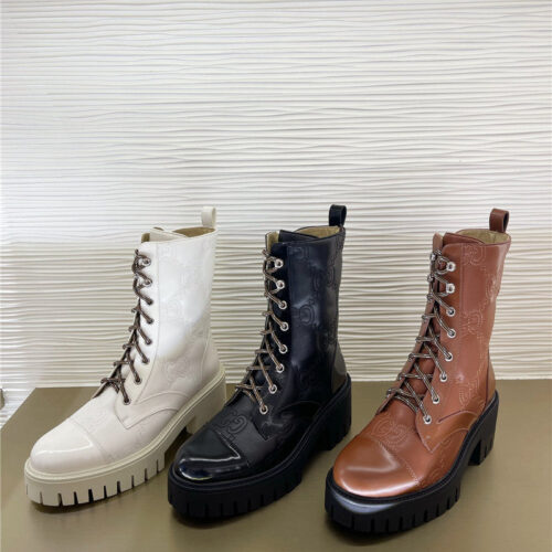 High Quality Luxury Gucci Double G Embroidered Logo Retro Motorcycle Boots – Style 41875 product detail