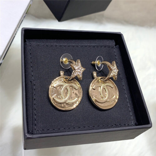 High Quality Luxury Chanel Gold Coin Star Earrings alternate view