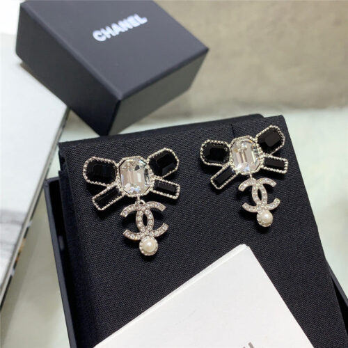 High Quality Luxury Chanel Bow Hanging Double C Beads Earrings product detail
