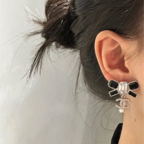 High Quality Luxury Chanel Bow Hanging Double C Beads Earrings product detail