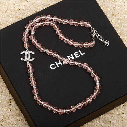 High Quality Luxury Chanel Bow Pink Pearl Sweater Chain – Style 49701 alternate view