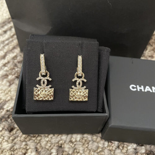 High Quality Luxury Chanel Diamond Bag Earrings