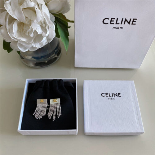 High Quality Luxury Celine Arc De Triomphe Fringed Diamond Stud Earrings