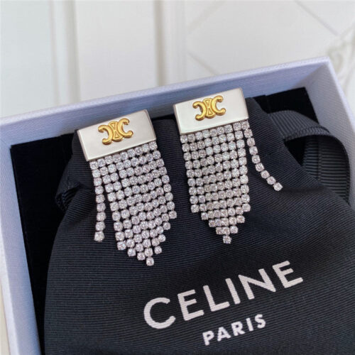 High Quality Luxury Celine Arc De Triomphe Fringed Diamond Stud Earrings alternate view