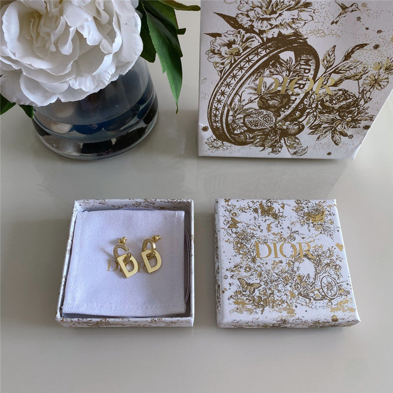 High Quality Luxury Dior Diamond Cd Earrings