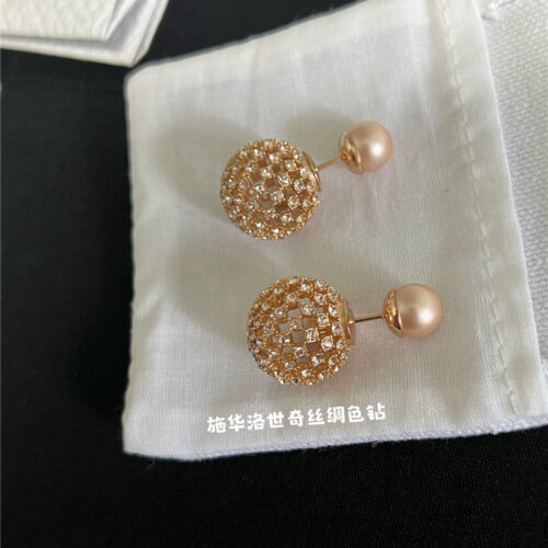 High Quality Luxury Dior Baby’s Breath Pink Double Ball Earrings product detail