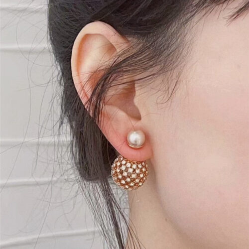 High Quality Luxury Dior Baby’s Breath Pink Double Ball Earrings alternate view