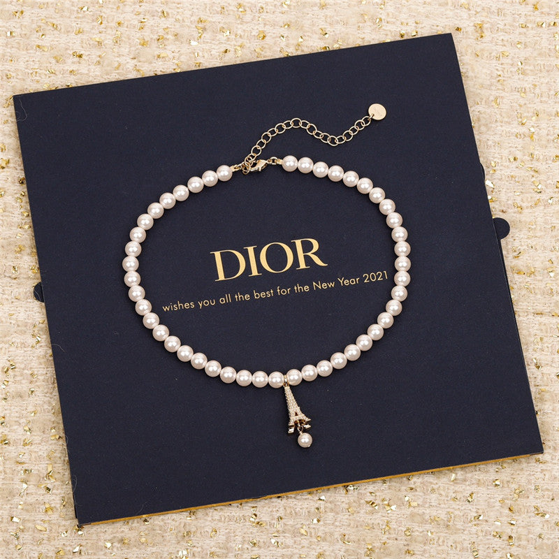 High Quality Luxury Dior Eiffel Tower Pearl Necklace
