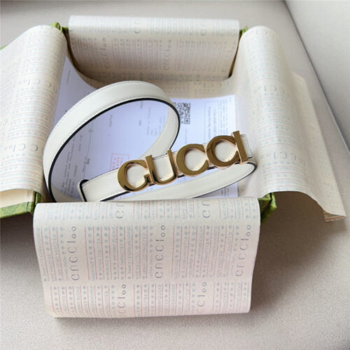 High Quality Luxury Gucci Double G Embellishment + Square Buckle Belt – Style 16102 product detail