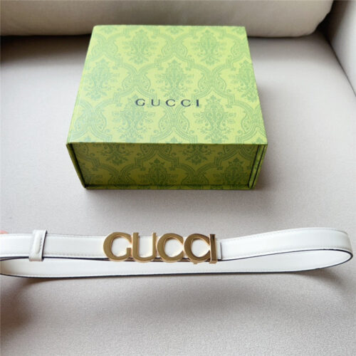 High Quality Luxury Gucci Double G Embellishment + Square Buckle Belt – Style 16102 product detail