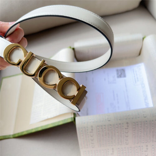 High Quality Luxury Gucci Double G Embellishment + Square Buckle Belt – Style 16102 product detail