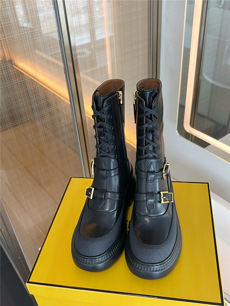 High Quality Luxury Fendi Delfina Round Toe Motorcycle Boots product detail