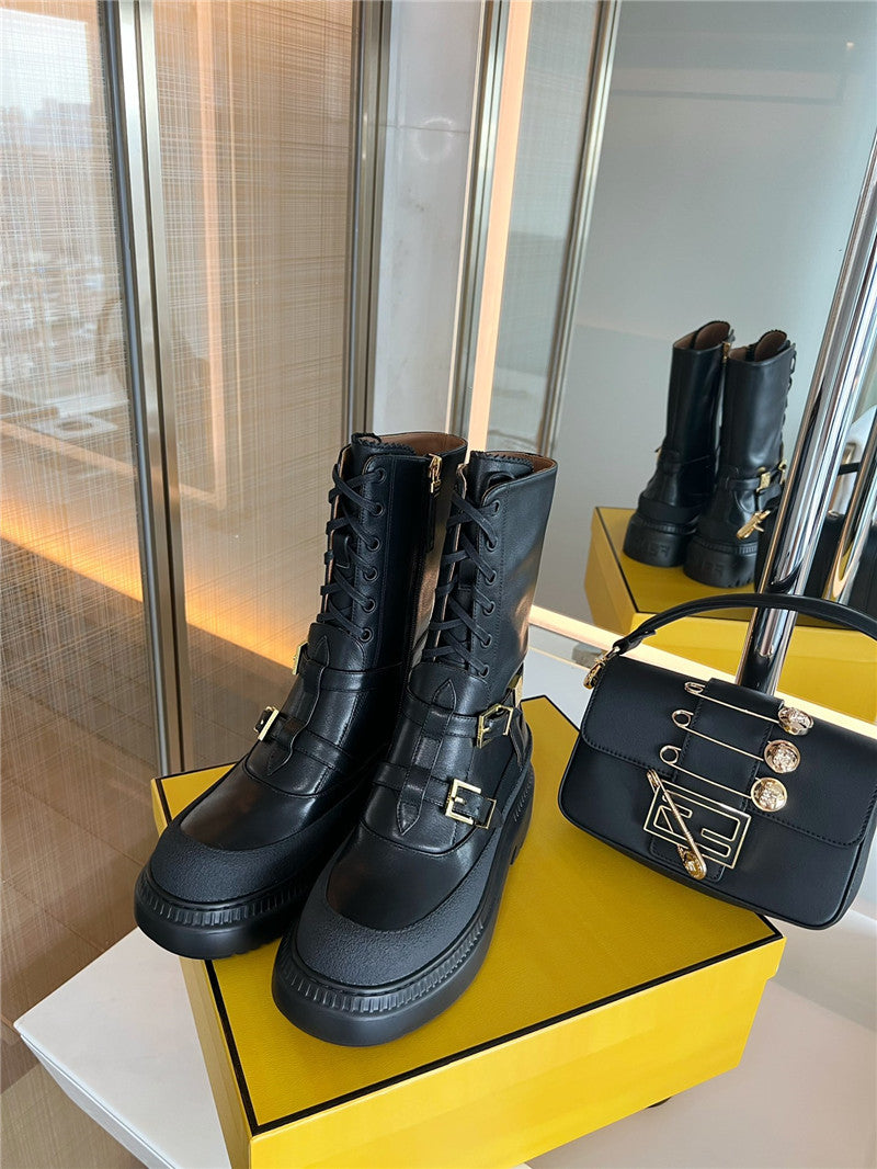 High Quality Luxury Fendi Delfina Round Toe Motorcycle Boots product detail