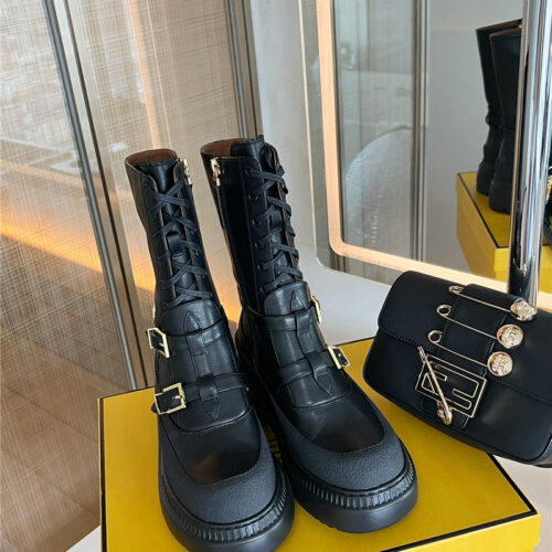 High Quality Luxury Fendi Delfina Round Toe Motorcycle Boots product detail