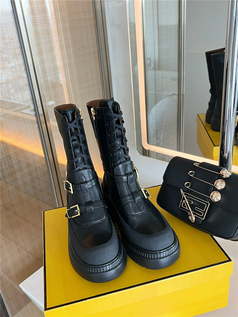 High Quality Luxury Fendi Delfina Round Toe Motorcycle Boots product detail