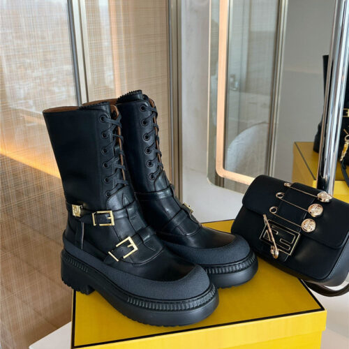 High Quality Luxury Fendi Delfina Round Toe Motorcycle Boots product detail