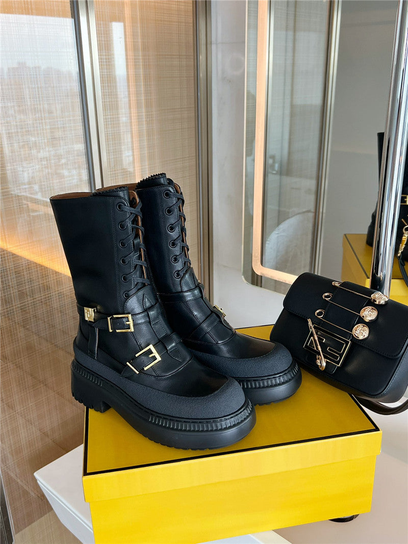 High Quality Luxury Fendi Delfina Round Toe Motorcycle Boots product detail