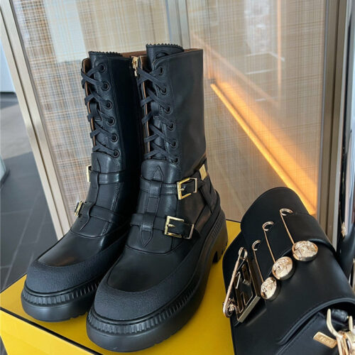 High Quality Luxury Fendi Delfina Round Toe Motorcycle Boots product detail