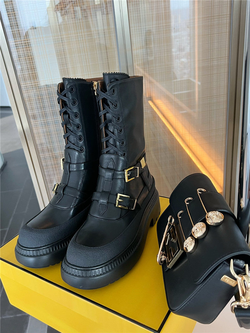 High Quality Luxury Fendi Delfina Round Toe Motorcycle Boots product detail