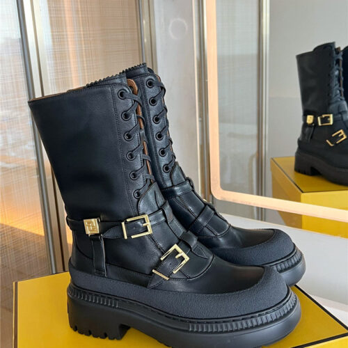 High Quality Luxury Fendi Delfina Round Toe Motorcycle Boots product detail