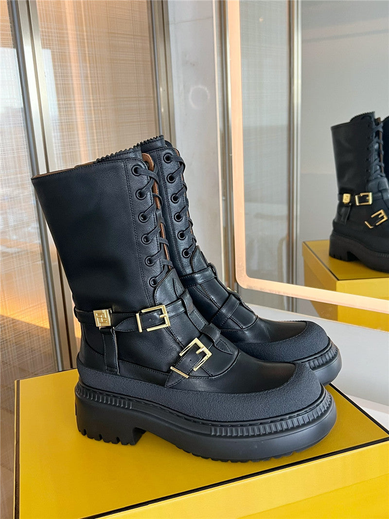 High Quality Luxury Fendi Delfina Round Toe Motorcycle Boots product detail
