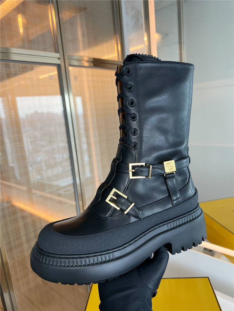 High Quality Luxury Fendi Delfina Round Toe Motorcycle Boots product detail