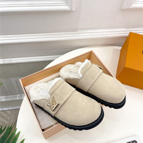 High Quality Luxury Louis Vuitton Bread Mules Wool Slippers