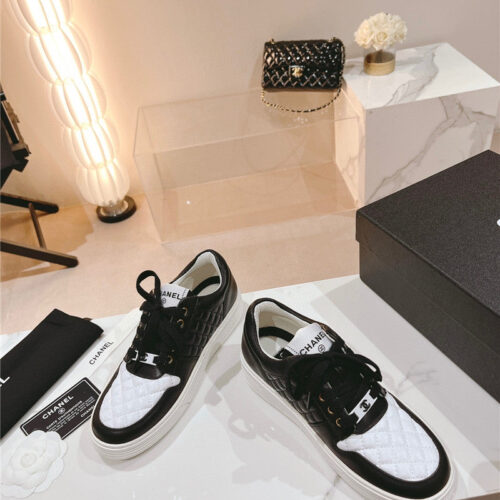 High Quality Luxury Chanel New All-Leather Color Diamond Skateboard Shoes – Style 38918