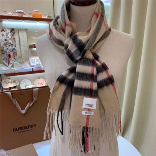 High Quality Luxury Burberry Classic Plaid Cashmere Scarf – Style 24638