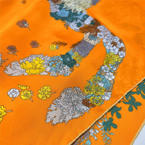 High Quality Luxury Hermes New “Qingyanghuayi” Orange Silk Scarf product detail