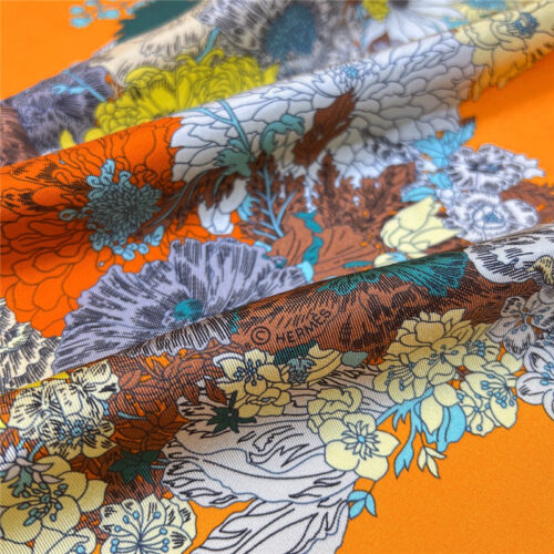 High Quality Luxury Hermes New “Qingyanghuayi” Orange Silk Scarf product detail