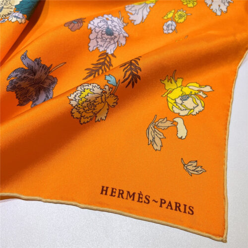 High Quality Luxury Hermes New “Qingyanghuayi” Orange Silk Scarf product detail