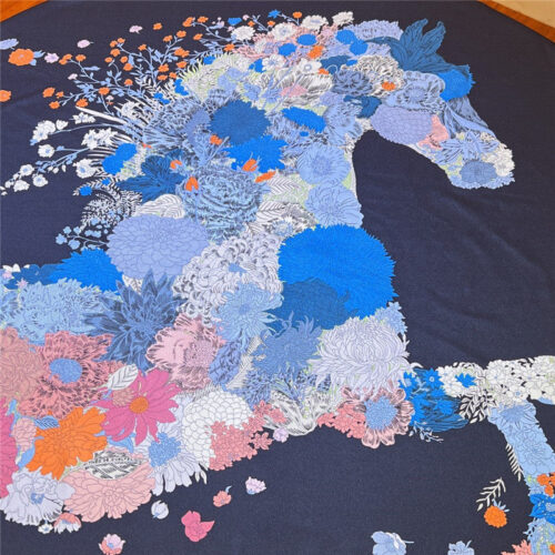 High Quality Luxury Hermes New “Qingyanghuayi” Navy Blue Silk Scarf product detail