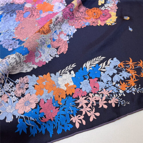 High Quality Luxury Hermes New “Qingyanghuayi” Navy Blue Silk Scarf product detail