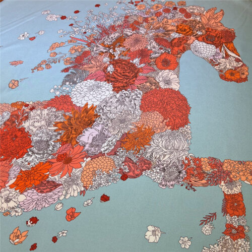 High Quality Luxury Hermes New “Qing Yang Floral Dress” Lake Blue Silk Scarf product detail