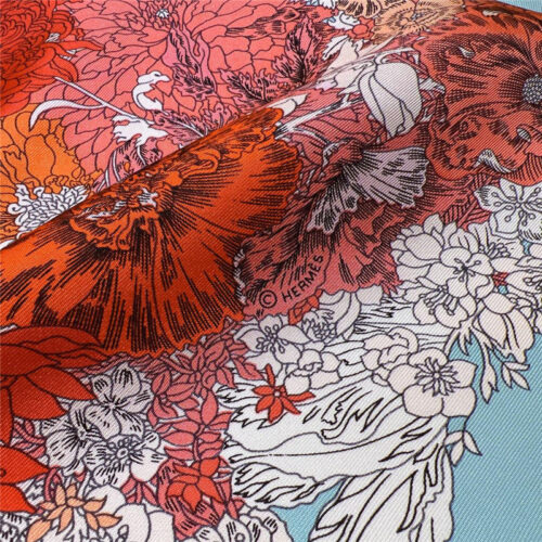 High Quality Luxury Hermes New “Qing Yang Floral Dress” Lake Blue Silk Scarf product detail