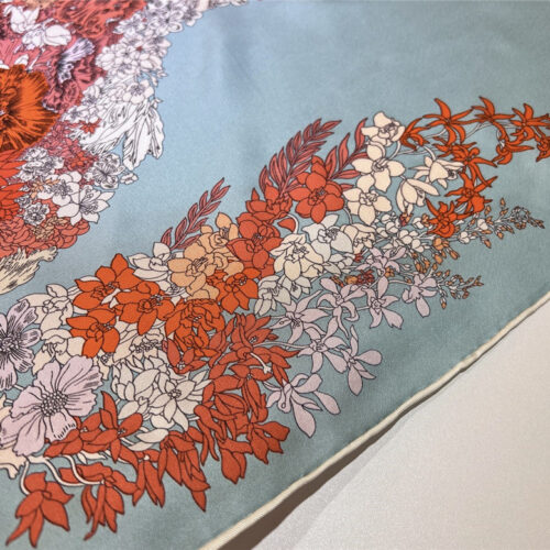 High Quality Luxury Hermes New “Qing Yang Floral Dress” Lake Blue Silk Scarf product detail